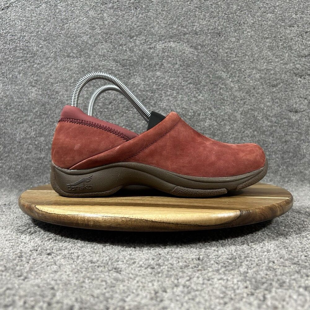 Dansko Wedge Women's Sz EU 38 Maroon Red Suede Slip On Professional Clog Shoes